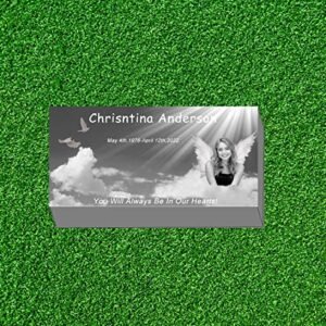 Absolute Granite Cemetery Grave Marker Headstone, 100% Monument Grade Black Granite Custom Engraved Memorial Stone with Design Option,Flat Gravestone 3 Inches Thickness (16X8X3...