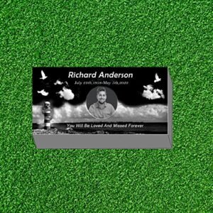 Absolute Granite Cemetery Grave Marker Headstone, 100% Monument Grade Black Granite Custom Engraved Memorial Stone with Design Option,Flat Gravestone 3 Inches Thickness (16X8X3...