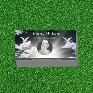 Absolute Granite Cemetery Grave Marker Headstone, 100% Monument Grade Black Granite Custom Engraved Memorial Stone with Design Option,Flat Gravestone 3 Inches Thickness (16X8X3...
