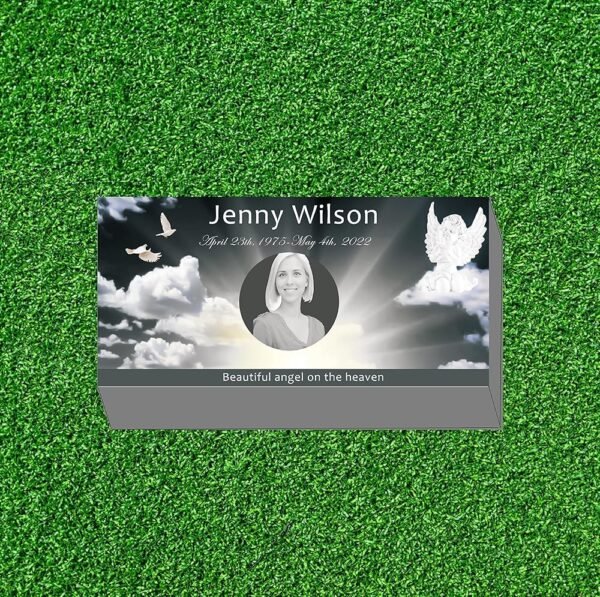 Absolute Granite Cemetery Grave Marker Headstone, 100% Monument Grade Black Granite Custom Engraved Memorial Stone with Design Option,Flat Gravestone 3 Inches Thickness (16X8X3...