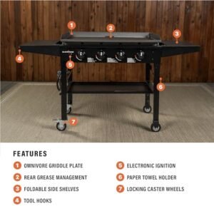 Blackstone 1554 36” Omnivore Griddle with Folding Side Shelves, Powder Coated Steel, Black