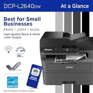 Brother DCP-L2640DW Wireless Compact Monochrome Multi-Function Laser Printer with Copy and Scan, Duplex, Mobile, Black & White | Includes Refresh Subscription Trial(1), Works...
