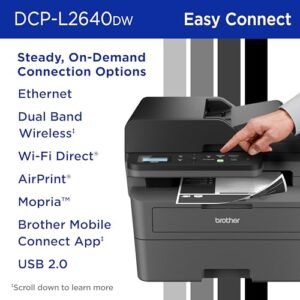 Brother DCP-L2640DW Wireless Compact Monochrome Multi-Function Laser Printer with Copy and Scan, Duplex, Mobile, Black & White | Includes Refresh Subscription Trial(1), Works...
