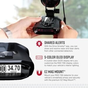 Cobra RAD 700i Laser Radar Detector - Premium Detection Range, AutoLearn Intelligence, Advanced Filtering Software, Apple CarPlay and Android Auto Compatible, Laser Eye Front...