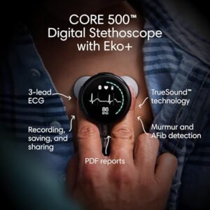 CORE 500™ Digital Stethoscope — 40x Amplification, Active Noise Cancellation, 3-Lead ECG, FDA-Cleared AI with Eko+, Full-Color Display, Reimbursement Eligible — Matte Black,...