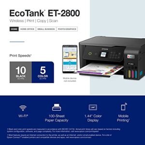 Epson EcoTank ET-2800 Wireless Color All-in-One Cartridge-Free Supertank Printer with Scan and Copy â€“ The Ideal Basic Home Printer - Black, Medium