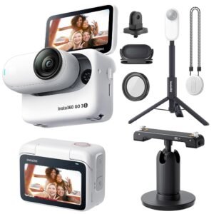 Insta360 GO 3S (White) 128GB Tiny Mighty 4K Action Vlogging Camera, Portable, Mount Anywhere, Waterproof, Stabilization, Hands-Free POV, + Action Pod and Wearable Accessories +...