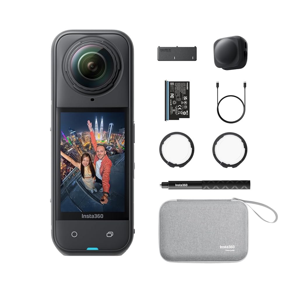 Insta360 X5 Essentials Bundle - Waterproof 8K 360° Action Camera, Leading Low Light, Invisible Selfie Stick Effect, Rugged and Replaceable Lens, 3-Hour Battery, Built-in Wind...