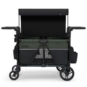 Jeep Aries Stroller Wagon by Delta Children Premium Wagon for 2 Kids with Convertible Seats, Adjustable Push/Pull Handles, Removable Canopy & Flat Fold - Greenguard Gold...