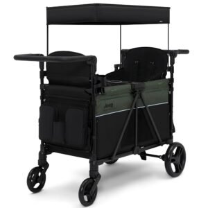 Jeep Aries Stroller Wagon by Delta Children Premium Wagon for 2 Kids with Convertible Seats, Adjustable Push/Pull Handles, Removable Canopy & Flat Fold - Greenguard Gold...