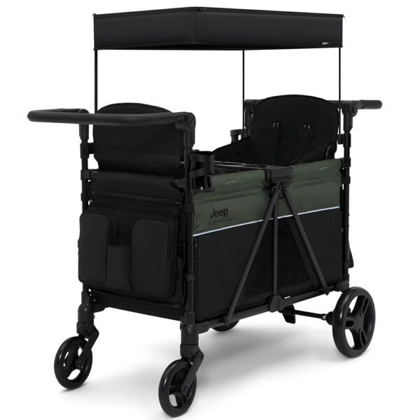 Jeep Aries Stroller Wagon by Delta Children Premium Wagon for 2 Kids with Convertible Seats, Adjustable Push/Pull Handles, Removable Canopy & Flat Fold - Greenguard Gold...