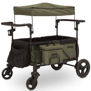 Jeep Deluxe Wrangler Stroller Wagon with Cooler Bag and Parent Organizer by Delta Children, Black/Green
