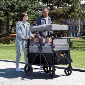 Jeep Wrangler Deluxe 4 Seater Stroller Wagon by Delta Children - Premium Quad Stroller Wagon for 4 Kids with Convertible Seats, Adjustable Push/Pull Handles, Removable Canopy &...