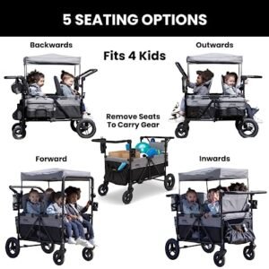 Jeep Wrangler Deluxe 4 Seater Stroller Wagon by Delta Children - Premium Quad Stroller Wagon for 4 Kids with Convertible Seats, Adjustable Push/Pull Handles, Removable Canopy &...