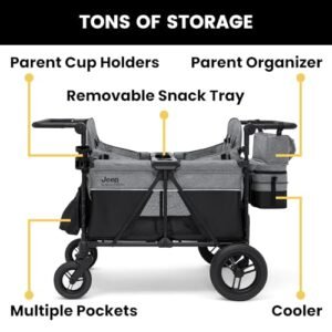 Jeep Wrangler Deluxe 4 Seater Stroller Wagon by Delta Children - Premium Quad Stroller Wagon for 4 Kids with Convertible Seats, Adjustable Push/Pull Handles, Removable Canopy &...
