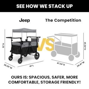 Jeep Wrangler Deluxe 4 Seater Stroller Wagon by Delta Children - Premium Quad Stroller Wagon for 4 Kids with Convertible Seats, Adjustable Push/Pull Handles, Removable Canopy &...