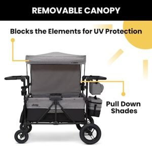 Jeep Wrangler Deluxe 4 Seater Stroller Wagon by Delta Children - Premium Quad Stroller Wagon for 4 Kids with Convertible Seats, Adjustable Push/Pull Handles, Removable Canopy &...