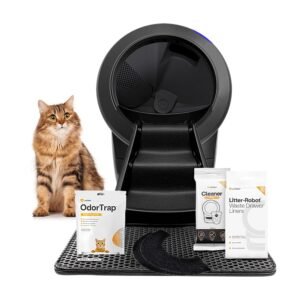 Litter-Robot 4 Supply & Accessory Bundle by Whisker, Black- Automatic Self-Cleaning Cat Litter Box, Includes Litter-Robot 4, Ramp, Mat, 3 OdorTrap Packs, 10 Liners, 30 Wipes, &...