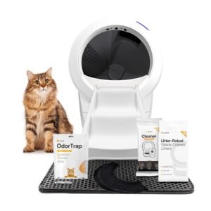 Litter-Robot 4 Supply & Accessory Bundle by Whisker, White- Automatic Self-Cleaning Cat Litter Box, Includes Litter-Robot 4, Ramp, Mat, 3 OdorTrap Packs, 10 Liners, 30 Wipes, &...