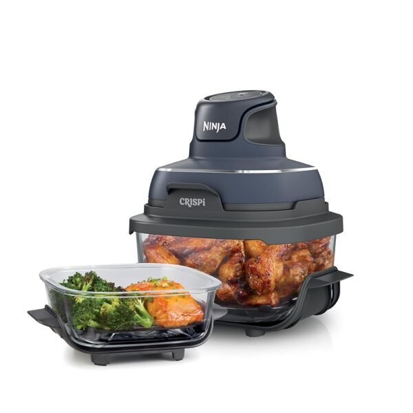 Ninja Crispi 4-in-1 Portable Glass Air Fryer Cooking System, 1500W, 4QT & 6-Cup TempWare Glass Containers with Storage Lids, Microwave, Freezer & Dishwasher Safe, Cyberspace...