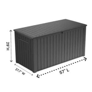Outdoor/Indoor Storage Deck Box, 170 Gallon Capacity, Weather-Resistant Resin, Graphite