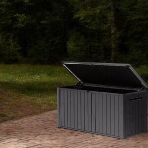 Outdoor/Indoor Storage Deck Box, 170 Gallon Capacity, Weather-Resistant Resin, Graphite