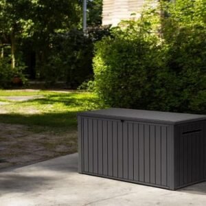Outdoor/Indoor Storage Deck Box, 170 Gallon Capacity, Weather-Resistant Resin, Graphite