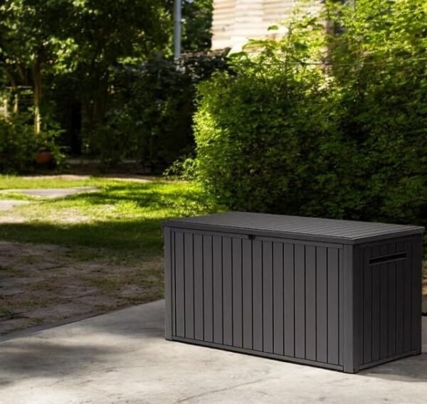Outdoor/Indoor Storage Deck Box, 170 Gallon Capacity, Weather-Resistant Resin, Graphite