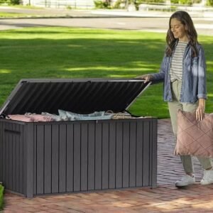 Outdoor/Indoor Storage Deck Box, 170 Gallon Capacity, Weather-Resistant Resin, Graphite