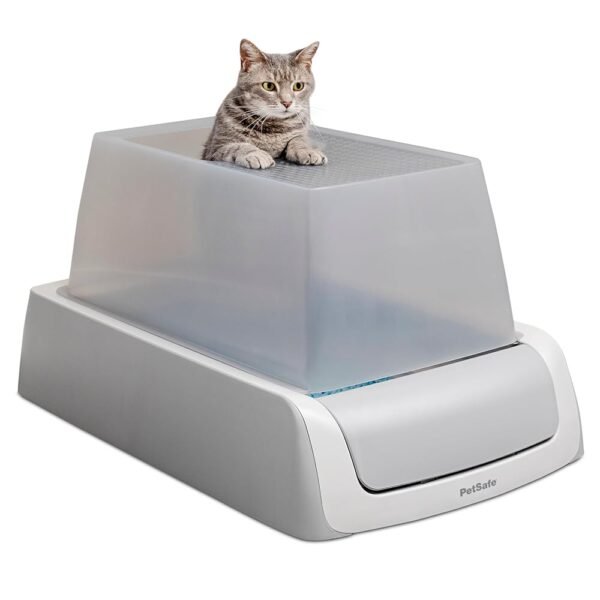 PetSafe ScoopFree Crystal Pro Self-Cleaning Cat Litter Box – Electric, Hands-Free Self-Scooping with Disposable Crystal Trays, Odor Control, Includes Hood, Gray