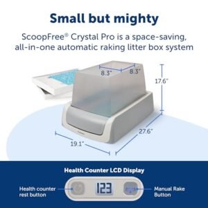 PetSafe ScoopFree Crystal Pro Self-Cleaning Cat Litter Box – Electric, Hands-Free Self-Scooping with Disposable Crystal Trays, Odor Control, Includes Hood, Gray