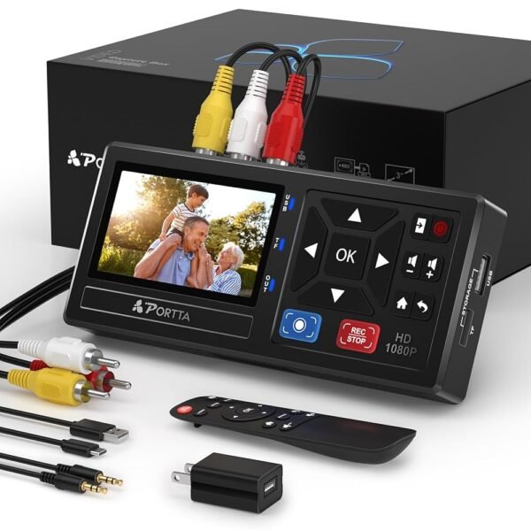 Portta VHS to Digital Converter, Video to Digital Recorder with Remote, Compatible with VHS, VCR, DVR, DVD, Hi8, Mini DV Players, Camcorder, Gaming Consoles (VHS/Tapes/DVD...