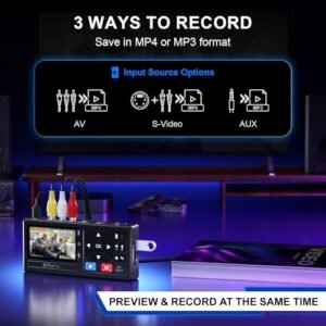 Portta VHS to Digital Converter, Video to Digital Recorder with Remote, Compatible with VHS, VCR, DVR, DVD, Hi8, Mini DV Players, Camcorder, Gaming Consoles (VHS/Tapes/DVD...