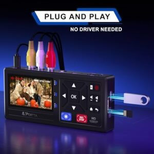Portta VHS to Digital Converter, Video to Digital Recorder with Remote, Compatible with VHS, VCR, DVR, DVD, Hi8, Mini DV Players, Camcorder, Gaming Consoles (VHS/Tapes/DVD...