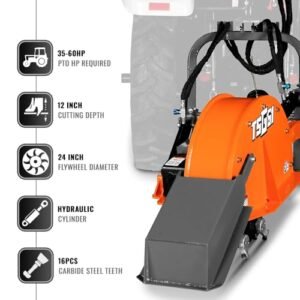 PTO Power 3-Point Hydraulic Cylinders Stump Grinder For 35-60hp Tractor, 24'' Cutting Wheel, 16 Carbide Teeth,Model TSG61