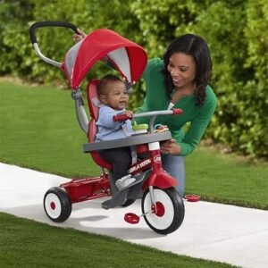 Radio Flyer Stroller Tricycle, EZ Fold 4-in-1 Stroll 'N Trike for Infant & Toddler, Red