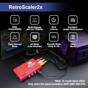 RetroScaler2x AV/SV/YPBPR to HDMI Converter - Supports Line Doubler, Filter and Pass-Through Modes, Video Game Adapter with No Lag, for PS2/N64/Dreamcast/Saturn/MD/NGC/SFC and More