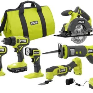 RYOBI ONE+ PCL1600K2 18V Cordless 6-Tool Combo Kit with 1.5 Ah Battery, 4.0 Ah Battery, and Charger