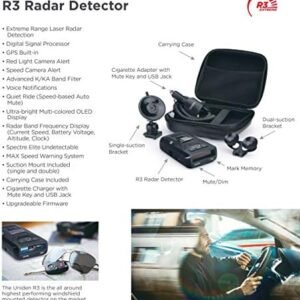 Uniden R3 EXTREME LONG RANGE Laser/Radar Detector, Record Shattering Performance, Built-in GPS w/ Mute Memory, Voice Alerts, Red Light & Speed Camera Alerts, Multi-Color OLED...