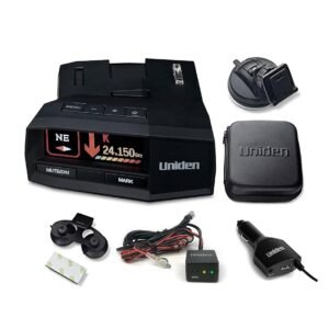 UNIDEN R8 Extreme Long-Range Radar/Laser Detector, Dual-Antennas Front & Rear Detection w/Directional Arrows & RDA-HDWKT Smart Hardwire Kit with Mute/Mark Button, LED Alert &...