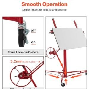 VEVOR Drywall Lift, 16ft Drywall Panel Hoist, Drywall Rolling Lifter of 150lb Load Capacity Lifting Tool, Steel Material with Telescopic Arm & 3 Lockable Wheels, 48 x 192 Inch...