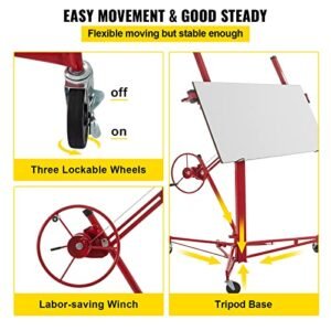 VEVOR Drywall Rolling Lifter Panel, 11ft Sheetrock Lift Drywall Lift, 150lb Weight Capacity Panel Hoist Jack Tool, Steel Material w/Telescopic Arm & 3 Lockable Wheels, 48x192 in...