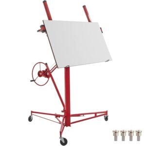 VEVOR Drywall Rolling Lifter Panel, 11ft Sheetrock Lift Drywall Lift, 150lb Weight Capacity Panel Hoist Jack Tool, Steel Material w/Telescopic Arm & 3 Lockable Wheels, 48x192 in...