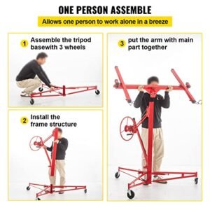 VEVOR Drywall Rolling Lifter Panel, 11ft Sheetrock Lift Drywall Lift, 150lb Weight Capacity Panel Hoist Jack Tool, Steel Material w/Telescopic Arm & 3 Lockable Wheels, 48x192 in...